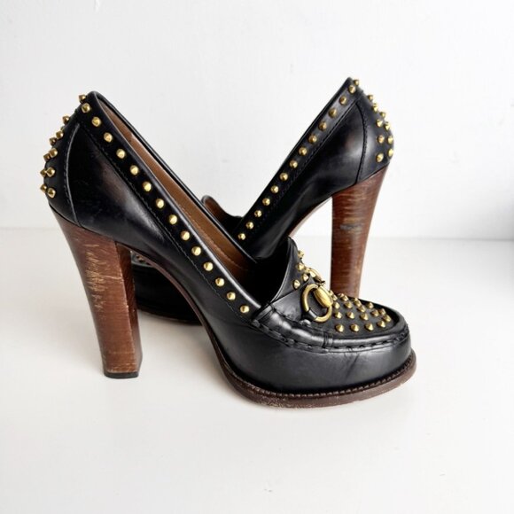 GUCCI Calfskin Studded Horsebit Alyssa Pumps Black size 38.5 - Picture 10 of 10